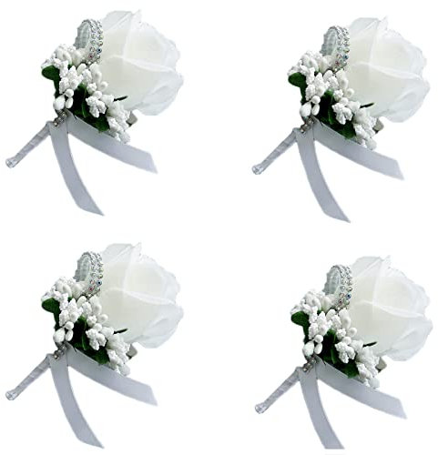 Boutonniere Hochzeit Rose, 4 Stück Künstliche Ansteckblume, Boutonniere Rose Weiß, Rose Blumen Anstecker, Hochzeit Braut Blumen Anstecker für Braut Bräutigam Hochzeitsanzug Kleid Dekor Hochzeit(Weiß)