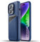 Mujjo Schutzhülle aus Vollleder für iPhone 14 Pro mit Kartenfach (Monaco-Blau)