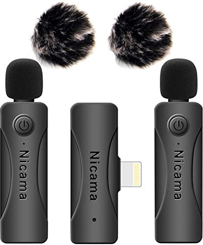 Nicama AS12 Micro Cravate sans Fil, Wireless Lavalier Microphone pour iPhone 6 7 8 9 10 11 12 13 14 iPad Enregistrement vidéo, Vlog, TikTok, Youtube (2TX+RX)