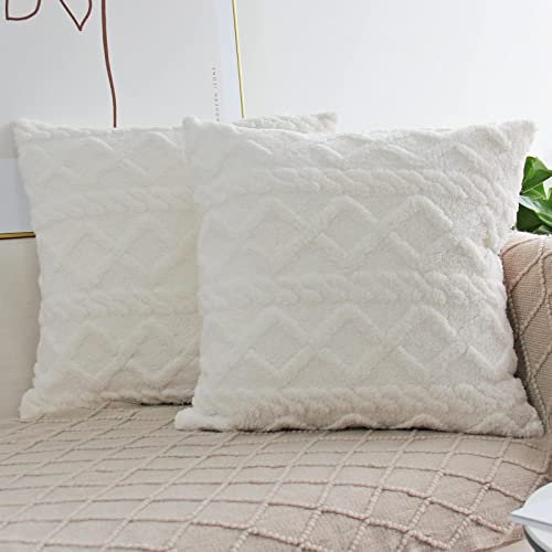 Kissenbezug 50x50, Kissenhüllen Winter 2 Stück Creme Weiß Cashmere Touch Flauschig Weich Kissen Quadratisches Garnmuster