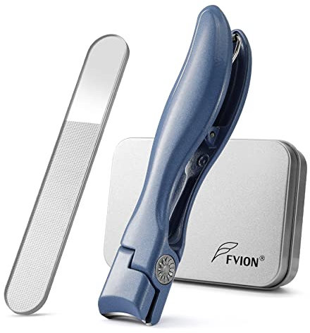 FVION Nail Clipper for Thick Toenail and Fingernail, Wide Jaw Nail Clippers with Crystal File, Large Toe Nail Clipper with Catcher for Men Women, Nail Cutter Set(Blue)