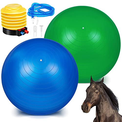 Sotiff Pferdeball für große Pferde, 101,6 cm, zum Spielen, für große Pferde, Anti-Burst, Hundeball, Fußball, riesig, Pumpe im Lieferumfang enthalten (101,6 cm, Grün, Blau), 2 Stück