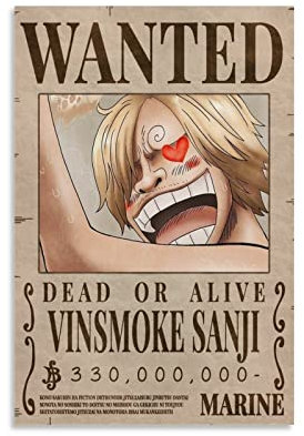 HIHIOI Anime Vinsmoke Sanji Wanted Poster, dekoratives Gemälde, Leinwand, Wandkunst, Wohnzimmer, Poster, Schlafzimmer, 40 x 60 cm