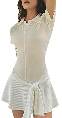 Damen-Overall-Set mit 2-teiligem Kragen, kurzen Ärmeln, schmaler Passform und Bleistiftrock mit Schleifengürtel Militär Kostüm Kinder (White, L)