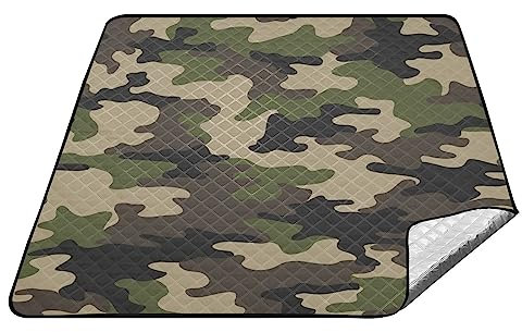 YOUJUNER Picknickdecke 200 x 200 cm Camouflage Grün Camo Große Picknickmatte Wasserdichte Stranddecke Tragbare Outdoor Teppich Camping Matte