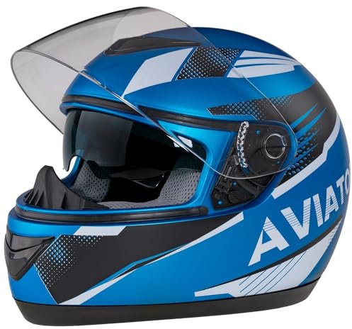 Integralhelm Mit Sonnenblende Matt Helm Motorradhelm Blau-Weiß XXL Quad Schutz