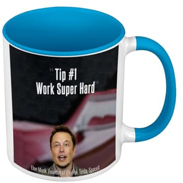 Tasse Farbe Premium Qualität Blau – Work Hard Inspirierendes englisches Zitat Elon Musk Businessman Milliardaire – Tasse mit Henkel und farbigem Innenfutter