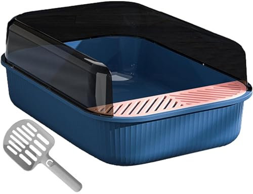 PawnTech Bac à Litière pour Chat XXL Esthétique 51x35x18 cm I Semi Ouverte - Anti-éclaboussure - Pelle de Nettoyage Inclus (Bleu Glacé)