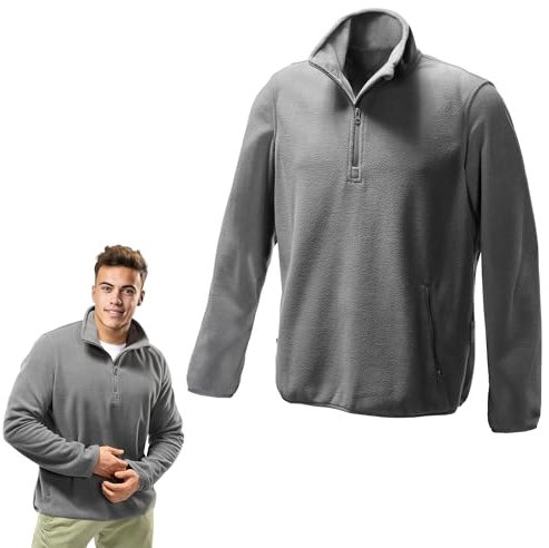 JEMIDI Felpa Pile Uomo - Felpa Uomo Invernale Calda e Comoda - Pile con Mezza Zip e Tasche - Felpa Uomo da Lavoro Senza Cappuccio - Abbigliamento Casa e Montagna - Tinta Unica