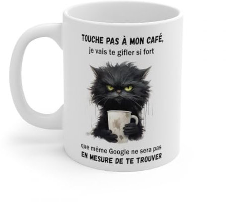 Jm-Déco Mug - Touche Pas à Mon café - Idée Cadeau - Tasse Originale en céramique Humour Drôle Fun (Chat)