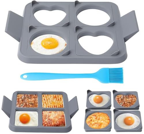GAESHOW Pancake Stampi in Silicone, 5 pezzi Stampo Uovo Fritto In Silicone, Antiaderente Uova Stampi Pancake, Rotonda, Cuore, Quadrato, per Uova Fritte, Pancake, Utensili da forno