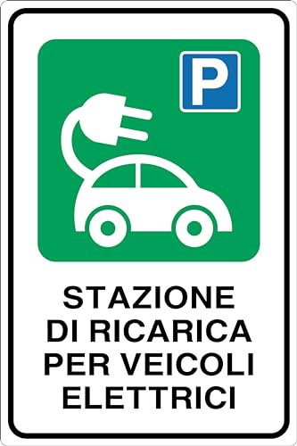 GLOBAL CARTELLO IN LAMIERA SCATOLATA RETTANGOLO 60X40 cm - STAZIONE DI RICARICA PER VEICOLI ELETTRICI - SEGNALE CATARIFRAGENTE (Classe 2)