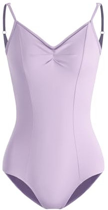HROYL Body da Danza per Donna Classica Scollo a V Body da Balletto Body Ginnastica Leotards con Spalline Regolabili,C11-Viola pallido,L