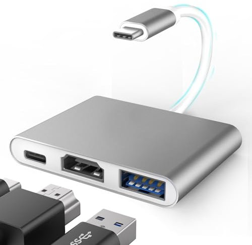 Excoutsty Adaptateur USB C vers HDMI - Convertisseur AV multiport 4K pour MacBook Pro/Air, iPad Pro - Avec ports USB C, USB 3.0 et HDMI
