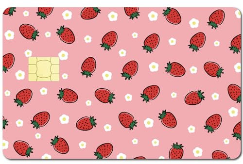 CREATCABIN 4 Stück Erdbeer-Kreditkarten-Skins,Klein,Frisch,Debitkarten-Skin-Aufkleber,Bankkarten-Abdeckung,Schutz Vor Kratzern,Wasserdicht,Abnehmbar Für Freunde,Familie,Frauen,18.6x13.7cm,Rosa