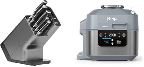 Bloc-couteaux Ninja Foodi StaySharp avec Affûteur, 6 Pièces Aiguisés, Acier Inoxydable, K32006EU + Ninja Speedi 10-en-1 Cuiseur rapide, Air Fryer, Multicuiseur, Repas pour 4 en 15 minutes, ON400EU