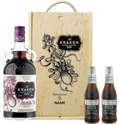Personalised Kraken Black Cherry & Madagascan Vanilla Spiced Rum with Glass 70cl - 40% - Birthday Gifts for Men, Gifts for Her, Mens Gift Set, Alcohol Gift Set, Gift Sets for Men
