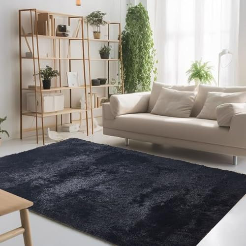 Hochflor Teppich 120 x 290 cm Waschbar Bettvorleger Super Soft für Modernes Wohnzimmer Schlafzimmer Baby Schlafsaal, Schwarz