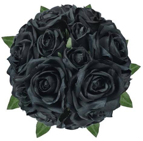 Famibay Schwarze Rosen Künstlich 2 Pcs Kunstrosen Seidenblumen Strauß Künstliche Blumen Rosen Realistische Kunstblumen für Braut Hochzeitsstrauß Hausgarten Party Hotel Büro Dekor