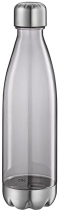 Cilio Trinkflasche ELEGANTE grau transparent | 700 ml | Tritan/Edelstahl satiniert | BPA-frei | Geeignet für Kohlensäure | Bruch- und auslaufsicher | Mit Schraubverschluss | Getränke bis 50 °C