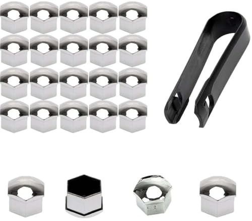 REIJAX 20 Stück Auto Radschrauben Kappen, Für Benz Smart 451 Brabus Smart 453 fortwo forfour #1#3 Sechskant Radmutter Kappen Radbolzen Schutz Cover ZubehöR,A/Silver-21MM
