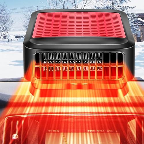 Chauffage de voiture portable, 12V 200W Chauffage de voiture, Dégivrage de voiture et désembuage de pare-brise, 2 en 1 Chauffage et refroidissement Dégivrage rapide du pare-brise avec rotation à 360°