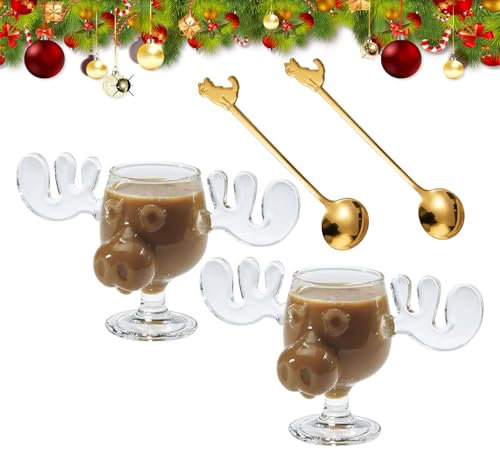 HIMS Elchgläser Christmas, Weihnachtsgläser National Weihnachtsurlaub, Christmas Mug, Moose Mug, Elch Gläser Christmas Vacation, Dekorationen, Klar, Urlaubsgeschenke, für Kaffee, Tee, Getränke. (2PCS)