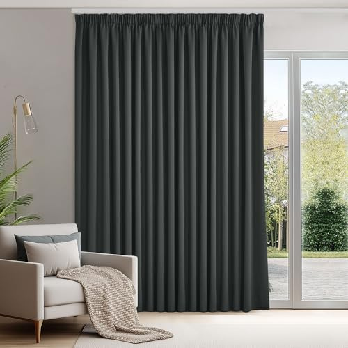 Deconovo Verdunklungsvorhänge mit Kräuselband Blickdicht Gardine Dunkelgrau | 1er Set, H 245 x B 280 cm, Gardinen für Schienensystem, Thermovorhang Hitzeschutz, Schlafzimmer Gardinen, für Wohnzimmer