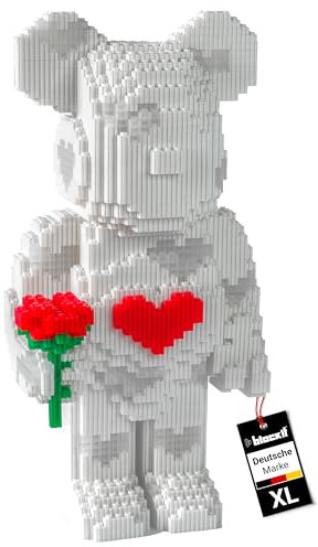 block!t Klemmbausteine Love Bear mit LED – 5.423 Teile | DIY Geschenk für Erwachsene, Freundin, Frau | Weißer Bär mit Herz & Rose | Romantische Deko zum Valentinstag, Geburtstag, Hochzeit, Jahrestag