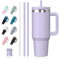 WATERSY 1182 ml Vaso Termico con Asa, Taza Termica de Acero Inoxidable,40oz Tumbler Café con 2 Pajita, Vaso con Tapa, Travel Mug para Frío y Caliente, para Gimnasio,Oficina (Morado)