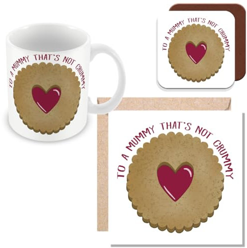 MUGGZ - to a Mummy That's Not Crummy - Mug, Card and Coaster - Lovely Jammy Biscuit Mug - Gift for Mum