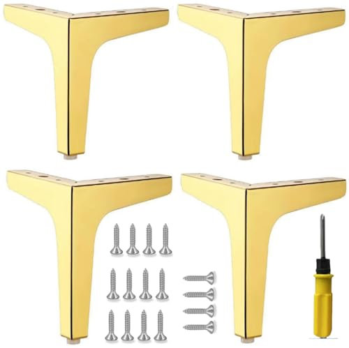 CNKHDZ 4 pièces Pieds de Meubles Or,17cm Pied de Canapé en Métal,Charge Jusqu'à 800kg,Pieds de Meuble Moderne Triangulaire pour Canapé, Table,Lit, Armoire