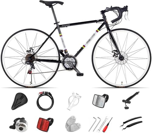 WXHJM Rennrad, 700C Pendlerrad, 24/27/30 Gang-Schaltung, Rennrad für Männer Frauen, Rahmen aus Kohlenstoffstahl, Scheibenbremse, Fahrrad für Erwachsene, Citybike Black,S-30 Speed