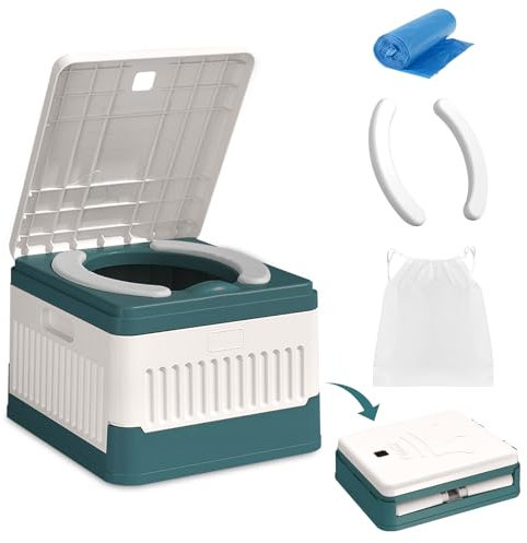 bechoanigel Toilette Camping, Toilette Seche Portable Mobiles Stabilité Unique + 20 Sacs et Sac de Rangement Toilettes Sèches Toilettes de Camping Camping Blackout Festivals Lotissements Pêche (Vert)