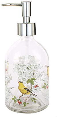 DUSVALLY Glass Soap Dispenser Bottle for Bathroom,Kitchen with Pump,Bird