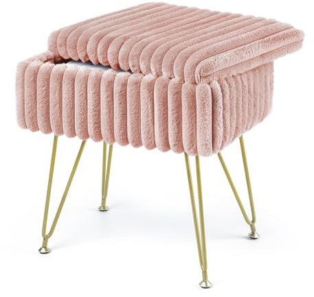 ABHENG Tabouret de Rangement, Fauteuil Multifonction Rectangle pour Toilette avec Rangement, Tabouret en Velours, pour Salon, Chambre, Dortoir, 40 x 25.5 x 43.5 cm, Rose Bonbon, ASND53P