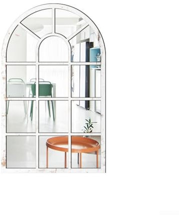 Espejo de pared decorativo, diseño de ventana de imitación 3D con marco de madera, material acrílico autoadhesivo forma de media luna, para el hogar, sala de estar, dormitorio, decoración de pared