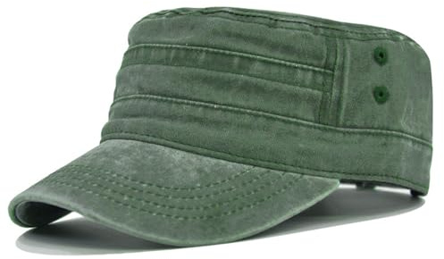 FUIPVGI Gewaschene Baumwolle, Militärmütze, Vintage, verstellbar, Unisex, weich, leicht, Flachdach, Sportmütze, Baseballkappe (grün)
