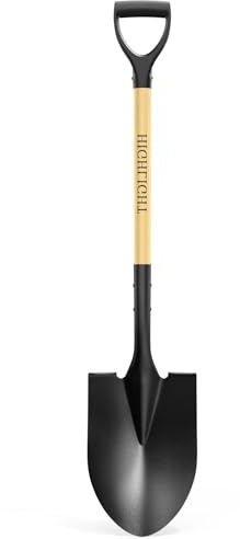 41 Inch Round Point Shovel with D-Handle, Cold Rolled Steel Blade - Heavy Duty Garden Tool for Digging, Edging, Trenching, Transplanting, Snow Removal - Wooden Handle for Camping, Beach, Car Emergency