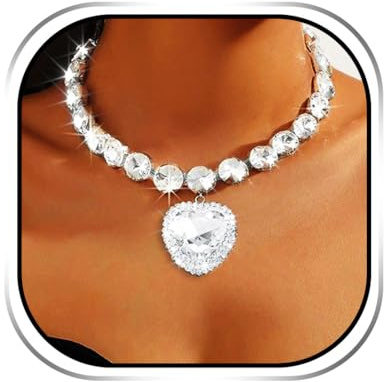 Evlry Strass-Halskette, silber, Kristall-Halskette mit Herz-Anhänger, Halskette, Schmuck für Damen