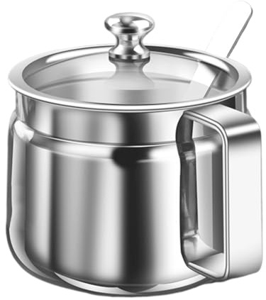 Ghee Pot with Spoon and Lid, 500ml Seasoning Sugar Jar, 304 Stainless Steel Oil and Ghee Container, for Kitchen