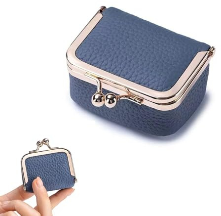 SHOFUL Mini Schmuckschatulle aus echtem Leder, tragbar, Münzgeldbörse, Schmucketui mit Kussschloss, Mini Reise Ring Box für Damen für Ohrringe, Ringe, Halsketten, Armbänder (blau)