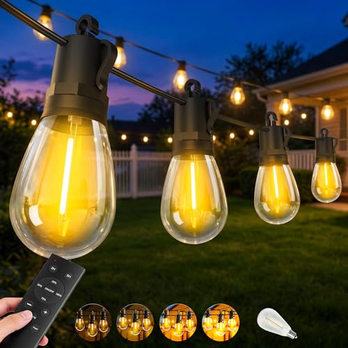 Outdoor Garden Lights Mains Powered - 30M Outside Festoon LED String | Waterproof, Dimmable, 100ft Gazebo Lighting Electric Remote S14 Bulb Connectable Patio Pergola Party Wedding Backyard Yard