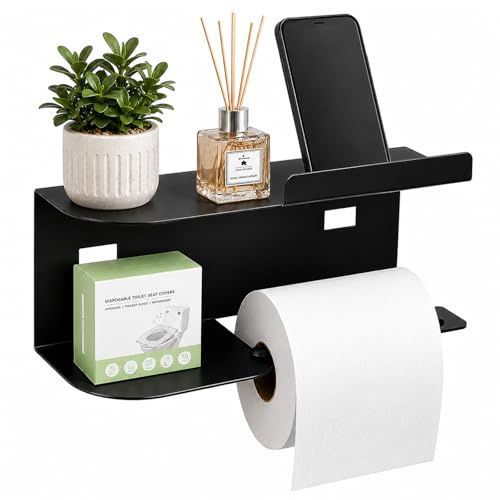 Diboniur Portarrollos Papel Higiénico con Estante, Portarrollos Baño, Negro