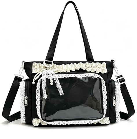 Generisch Ita Bag Mit Transparentem Fenster, Lolita Stil Handtasche & Crossbody Bag Zum Pin Display, Mit Perlen Und Spitzen, Im Japanischen Y2K Stil Für Anime Merch, Cosplay & Alltag