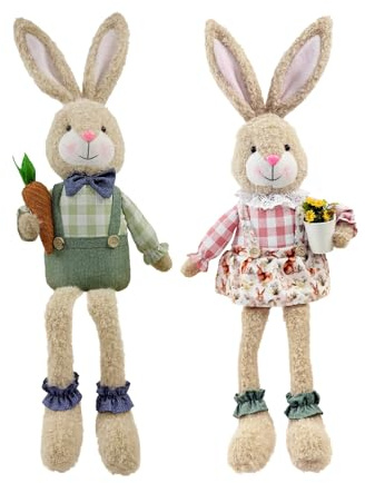 2 Stück Osterhasen Figuren, Osters-Plüschhasen-Figur, Plüsch Osterhase Deko Figur, Langbeinige Osterhasen-Plüschpuppe, Stehende Osterdeko Mit Teleskopbeinen, Frühlingsdekoration Moderne Frühlingsdeko