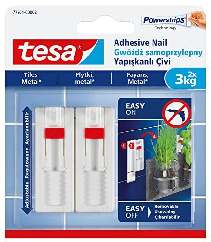 tesa 77764-00002-00 - Clavo adhesivo extraíble ajustable para azulejos, metal y superficies lisas, color blanco