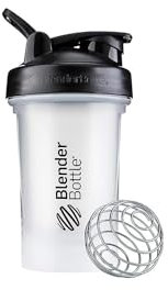 BlenderBottle Classic V2 Shaker Bottle with Stainless Steel Ball, For Protein Shakes, Dishwasher Safe, 590ml, Black/Clear