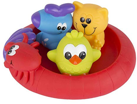 Playgro Badespielzeug Schwimmende Freunde, Fully sealed, Wasserdicht-schmutzfrei, 4-teilig, Baby Spielzeug beim Baden, Ab 6 Monate, BPA-frei, Bunt, 40213