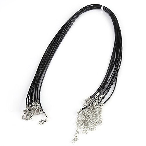 10 x Wax Rope, 1.5 mm Waxed Cotton Necklace Chain with Adjustable Clasp Necklace Wax Ropes for Jewellery Making DIY (Black)